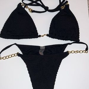 Shein Bikini Set Black with Gold Detail